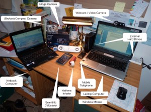 some tech... 2 laptops, 2 hard drives, compact + bridge camera, phone, watch, etc.